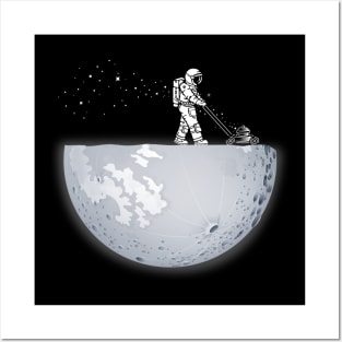 Astronaut mowing the moon Posters and Art